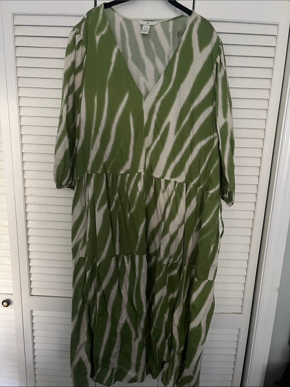 H&M Olive Green and Cream Zebra-Stripe Maxi Dress